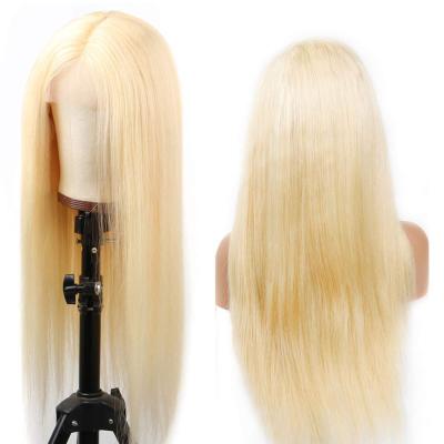 China Silky Straight Wave Raw Virgin Cuticle Aligned Brazilian Human Hair 613 Blonde Frontal Transparent Lace Front Wig for sale