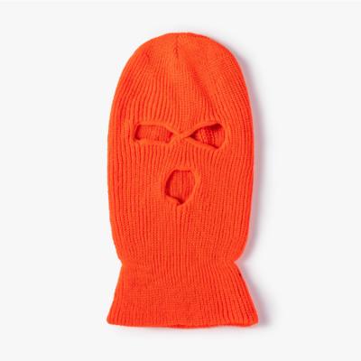 China COMMON adult winter full face embroidery skimask knit balaclava neon hole three face ski mask hat custom logo for sale