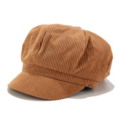 China Solid Color Corduroy Hat Female Tide Plush Korean LOGO Custom Version Peaked Painter Hat Wild Hat Autumn And Winter British Art Re for sale