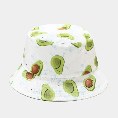 China New Character Double Side Design Fruit Pattern Printing OEM Custom Cotton Bucket Hat Fisherman Bucket Hats Summer Sunshade Adult Sunshade Hat for sale