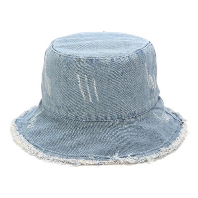 China Outdoor Washed Ripped Fisherman Hat Bucket Hat Female Character Spring Summer Cotton Cowboy Fashion Street Retro for sale