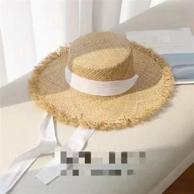 China Custom Lady Flat Brim Straw Hat Beach Body Wide Brim Sun Summer Image Hat Cheap Fedora Beach Paper Women Straw Logo for sale