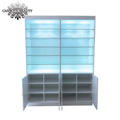 China Nail Salon Customized White Nail Salon Cabinet Polish Rack With Light CB-NK020 for sale