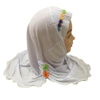 China Popular Kids Hijab Kids Girls Soild Color Small Hijab With Colorful Line Flowers Decorate For Little Girls Hijab for sale