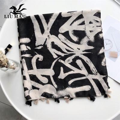 China Fashion LM LIUMA hot sale design fast shipping white and black striped scarves fashion ladies wraps shawls scarves viscose for sale