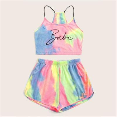 China 2021 Summer QUICK DRY Tie Dye Baby Print Tops And Shorts Pajama Sleepwear Two Piece Set for sale