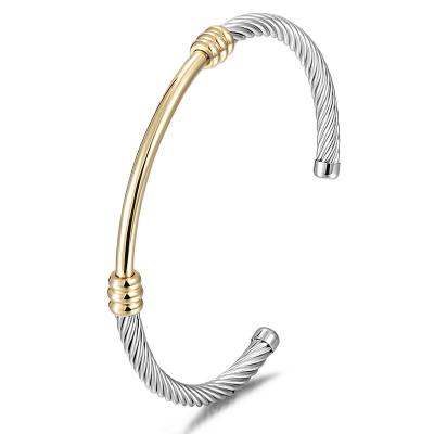 China CLASSIC 316L Stainless Twisted 2 Tone Wire Cuff Bracelets for sale