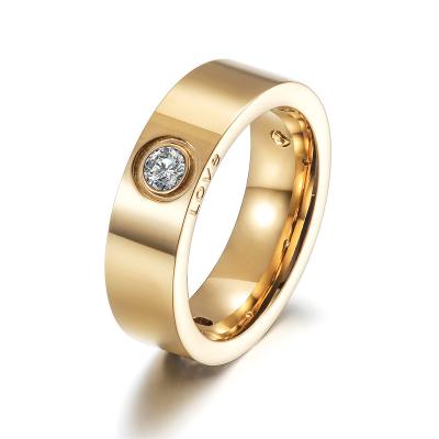 China Vintage Stainless Steel Jewelry 14K Gold Couple Like Engraved CZ Band Ring for sale