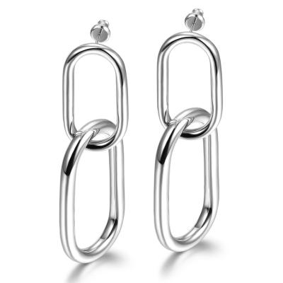 China CLASSIC Double Link Stud Dangling Hanging Long Chain Earrings for sale