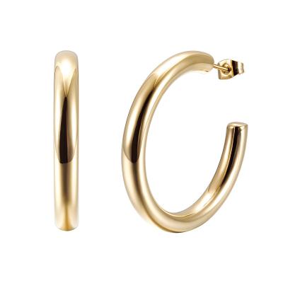 China CLASSIC Thick Simple Gold Plated Classic Stainless Steel Big Circle Earrings for sale