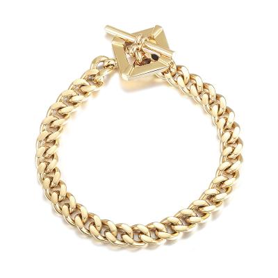 China CLASSIC Square Toggle Clasp Buckle OT Link Chain Cuban Gold Plated Stainless Steel Bracelet For Women for sale