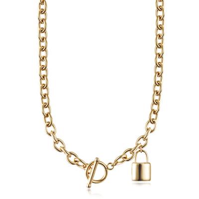 China Vintage 316L Stainless Steel Gold Plated Fashion Vintage Key Lock Toggle Chain Necklace for sale