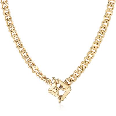 China Vintage Women Gold Female Shiny Necklace Simple Square Clasp Chain Toggle Necklace for sale