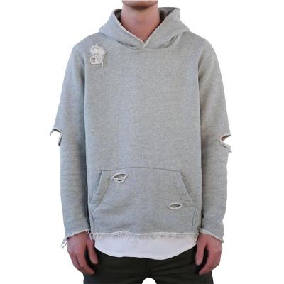 China Anti Pilling New Style Wholesale Destroy Fray Cut Edge Hoodies In Heather Gray for sale