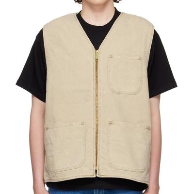 China Concise Design Cotton Canvas Anti-wrinkle Men's Vests Zipper Front With Patch Pockets Detail Customized Mens Jackets Vests for sale