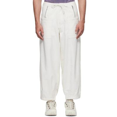 China White Mens Cotton Corduroy Loose Anti-pilling Pants Zipper Fly Drawstring Belt Patch Pockets Custom Made Plus Size Mens Trousers for sale