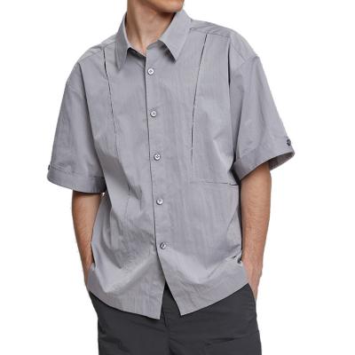 China Breathable Casual Men's Anti-pilling Shirts Nylon Short Sleeves Front Paneled Lightweight Mens Button Design Summer Custom Shirts for sale