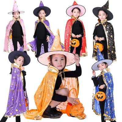 China Polyester 2022 Wizard Fashion Kids Cloak Stage Performance Party Clothes Halloween Cosplay Multicolor Children's Cloak Pentagon Wizard for sale