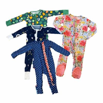 China Spandex Bamboo Baby Rompers/Fiber Factory Price Newborn Floral Bamboo Baby Footie Baby Pajamas Bamboo Skin-friendy Rompers for sale