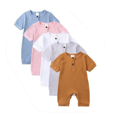 China High Quality Summer 95%/5% Cotton Spandex Plain Baby Clothes Ribbed Jumper Sleepsuit Newborn Daily Baby Onesie Newborn for sale