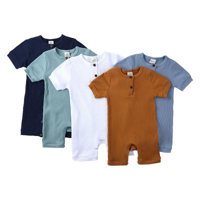 China High Quality Newborn 95%/5% Cotton Spandex Custom Ribbed Cotton Boys Girls Plain Overalls Summer Daily Wear Baby Knit Romper for sale