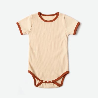 China 95%Cotton/5%Spandex 95% Cotton 5% Plain Ribbed Baby Romper Contrast Color Summer Elastic Newborn Unisex Jumpsuit for sale