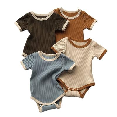 China 95%Cotton/5%Spandex Wholesale Cotton 5% Spandex Wholesale Fashion 95% Cotton 5% Spandex Newborn Baby Infant Ribbed Romper Contrast Color Summer Toddler Jumpsuit for sale