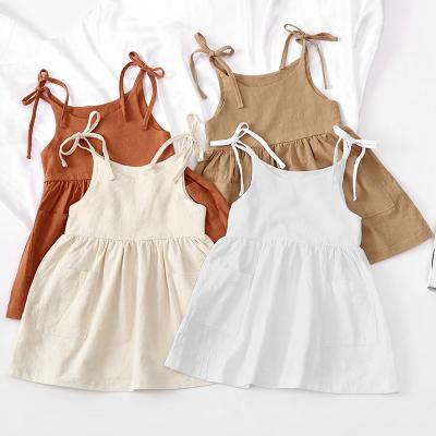 China Wholesale Anti-Wrinkle Toddler Girls Summer Slip Dresses Plain Newborn Cotton Linen Dress Baby Infant Dress for sale