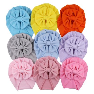 China Lovely baby turban baby party solid color girl ruffle bow elastic bow turban baby headbands cheap wholesale turban for sale