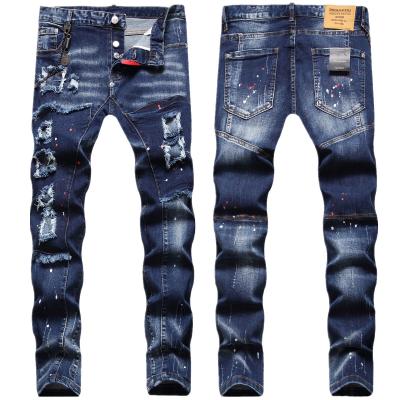 China QUICK DRY custom stacked jeans for men painted rhinestone cargo jeans black mens skinny stretch mens stylish jeans for sale