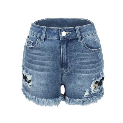 China Custom summer denim blue ladies QUICK DRY cropped jeans pants hot stretch denim ripped shorts denim for women for sale