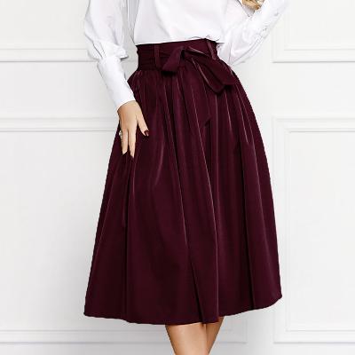 China Anti-Static New Wine Velvet Skirt 2022 Knee Length Vintage Women's High Waist A Line Zipper A Back Skirts for sale