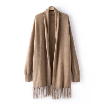 China women mid length cardigan sweater Anti-wrinkle cashmere tassel cape style cashmere women sweater female export for sale