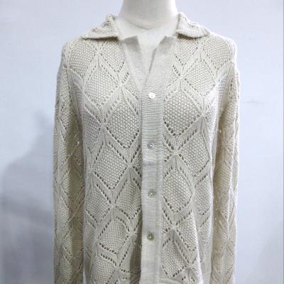 China Anti-wrinkle women long sleeve knitted custom diamond hole knit sweaters girls cardigan cotton knit top women for sale