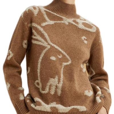 China Anti-Wrinkle Woman's Tops Fun Towel Embroidered Yak Wool And Velvet Turtle Neck Half Knitted Sweater for sale