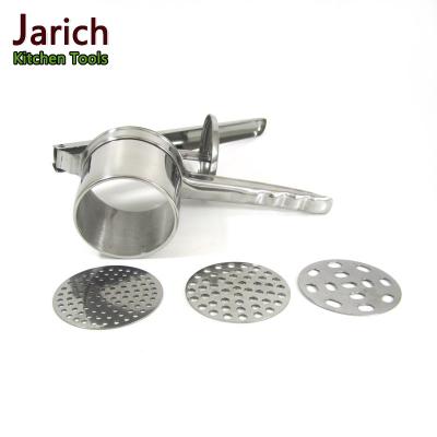 China (JYKT-FV058) Sustainable Handheld Stainless Steel Fruit Potato Squeezer With 3 Different Holes Sieve for sale