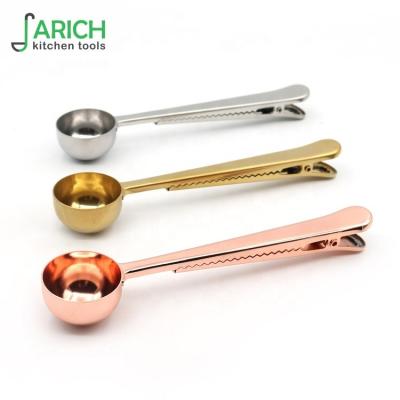 China (JYKTO-A021b) Sustainable Colorful Stainless Steel Milk And Measuring Teaspoon With Clip And Customized Logo for sale