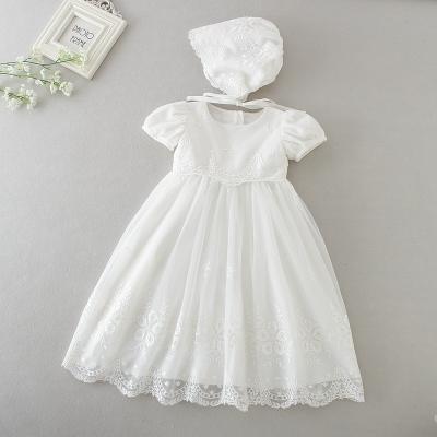 China White Breathable Lengthen Chiffon Embroidery Christening Gown Baby Princess Party Wedding Dress for sale