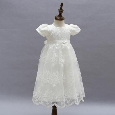 China Breathable Toddler Girl Princess Party Wedding Dress Western White Lengthen Chiffon Printing Baptism Dress for sale