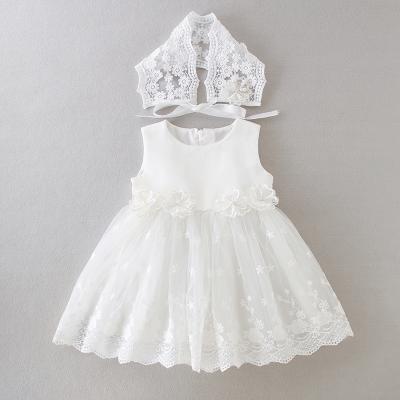 China Breathable Babies' First Birthday Party Wedding Skirt Princess Chiffon Short Sleeve Printing Slim Baptism Dress for sale