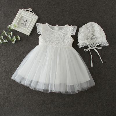 China Breathable Western Toddler Girl Birthday Dress Chiffon Flight Sleeve Embroidery Infant Baptism Dress for sale