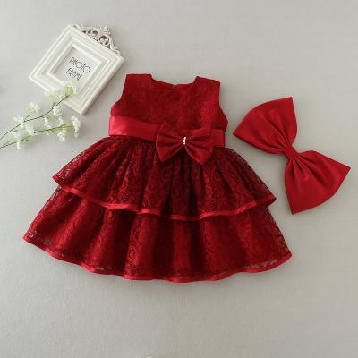 China Breathable Baby's First Birthday Party Princess Bow Lace Lace Baptism Dress Large for sale