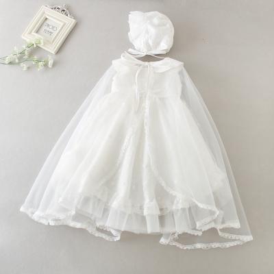 China Breathable White Lengthen Satin Embroidery Baptism Dress With Cloak 3PCS Baby Princess Party Wedding Dress for sale