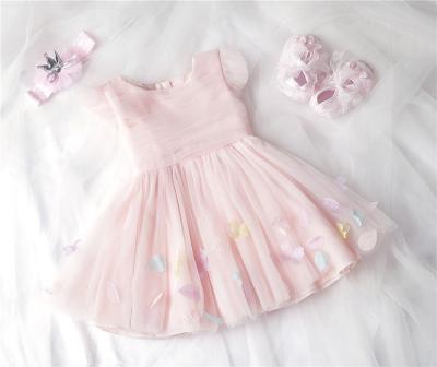 China Breathable Western Toddler Girl Birthday Dress Summer Chiffon Flight Sleeve Rose Petal Infant Baptism Dress for sale