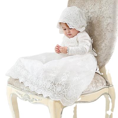 China Baby Girls Wedding Dress White Long Sleeve Breathable Extended Sleeve With Optional Embroidery Baptism Gown For Baby for sale