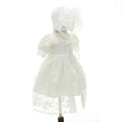 China Breathable Spring And Summer Embroidery Classic Flower White Three Piece Set Baptism Dress For Babies for sale