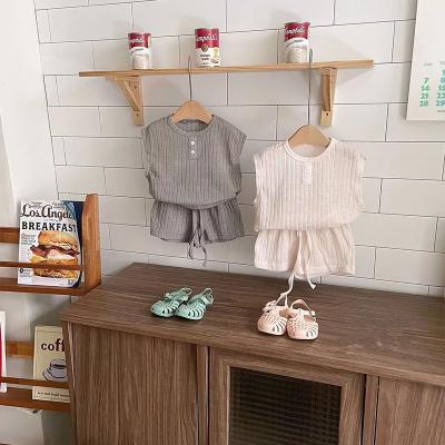 China Polyester Kids Clothing Set Summer Casual/Cotton Kids Sportswear Shorts Infant Sleeveless Solid Slim Baby Suit for sale