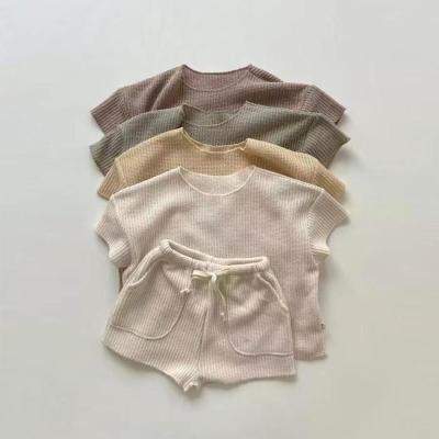 China Polyester / Cotton Toddler Knit Short Sleeving Solid Thin Kids Clothing Set Casual Loose Baby Sweater Kids Clothing for sale