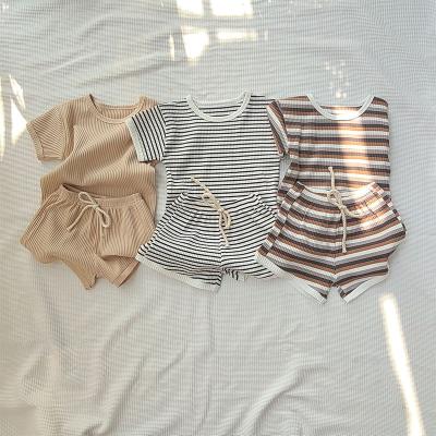 China Polyester/Cotton Kids Striped Cotton Shorts Sleeved Shorts Toddler Clothes Comfy Cute Tide Kids Clothing Set for sale