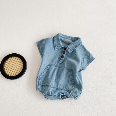 China Polyester/Cotton Kids Denim Shorts Infant Soft Sleeve Pocket Romper Big Clothes Korean Casual Baby Unisex Overalls for sale